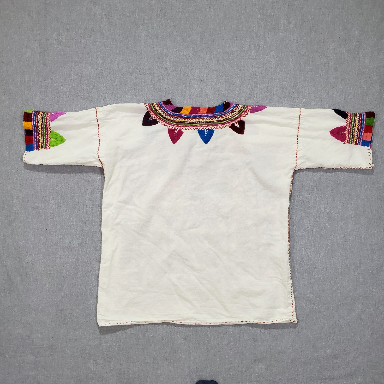 Vintage Handmade Embroidered Mexican Ethnic Cotton Blouse Boho Folk Top