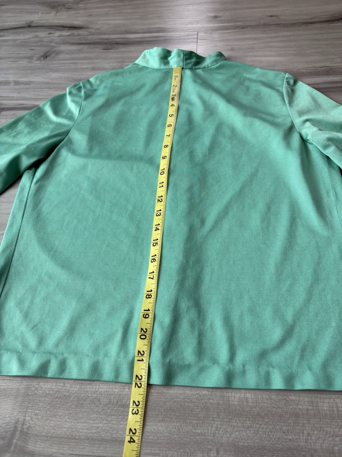 Vintage Handmade Pussy Bow Blouse Button Front Long Sleeve Aqua Green Size M
