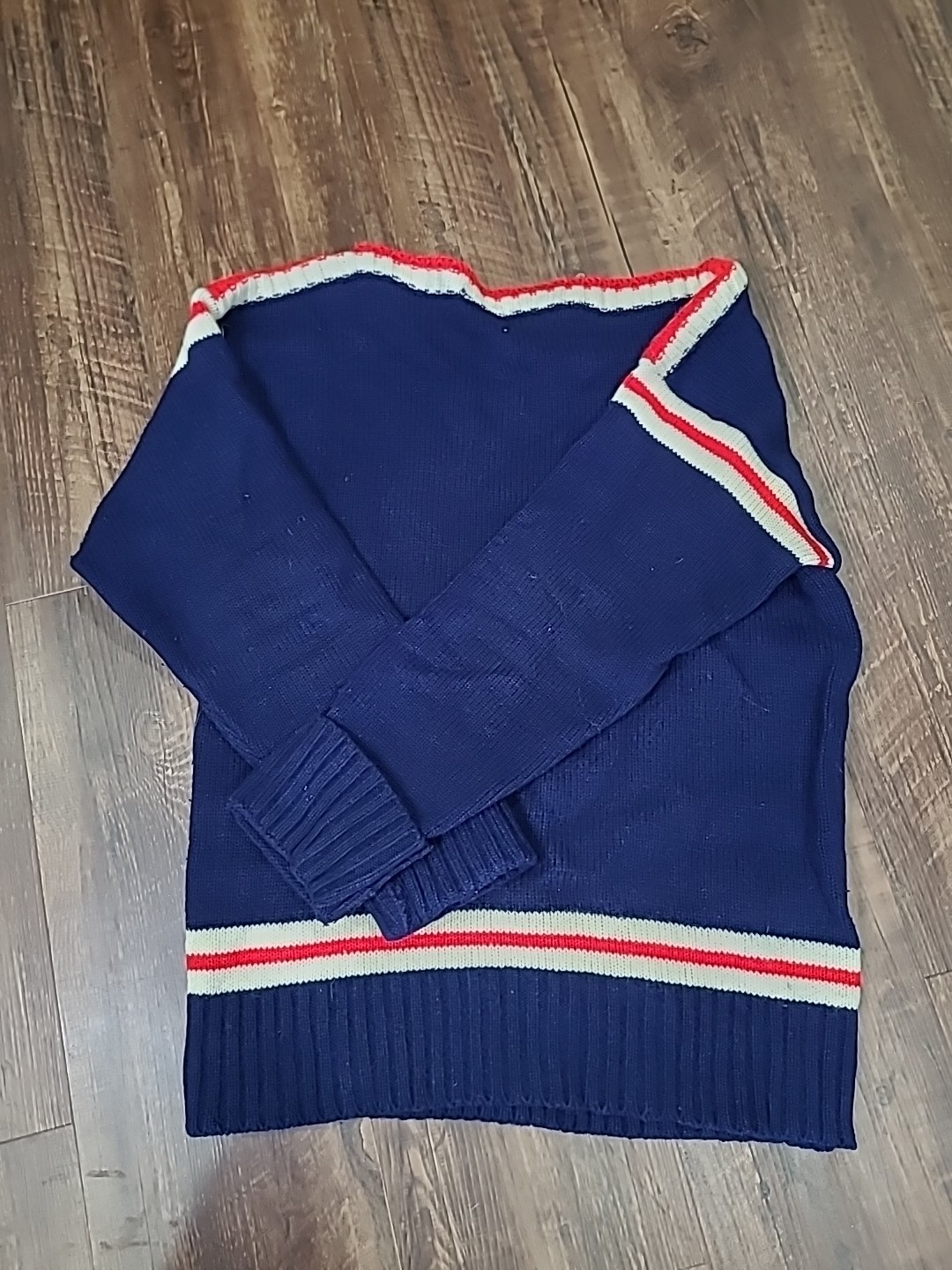 Vintage Wool Blend Pierre Cardin Boatneck Sweater Red White Blue