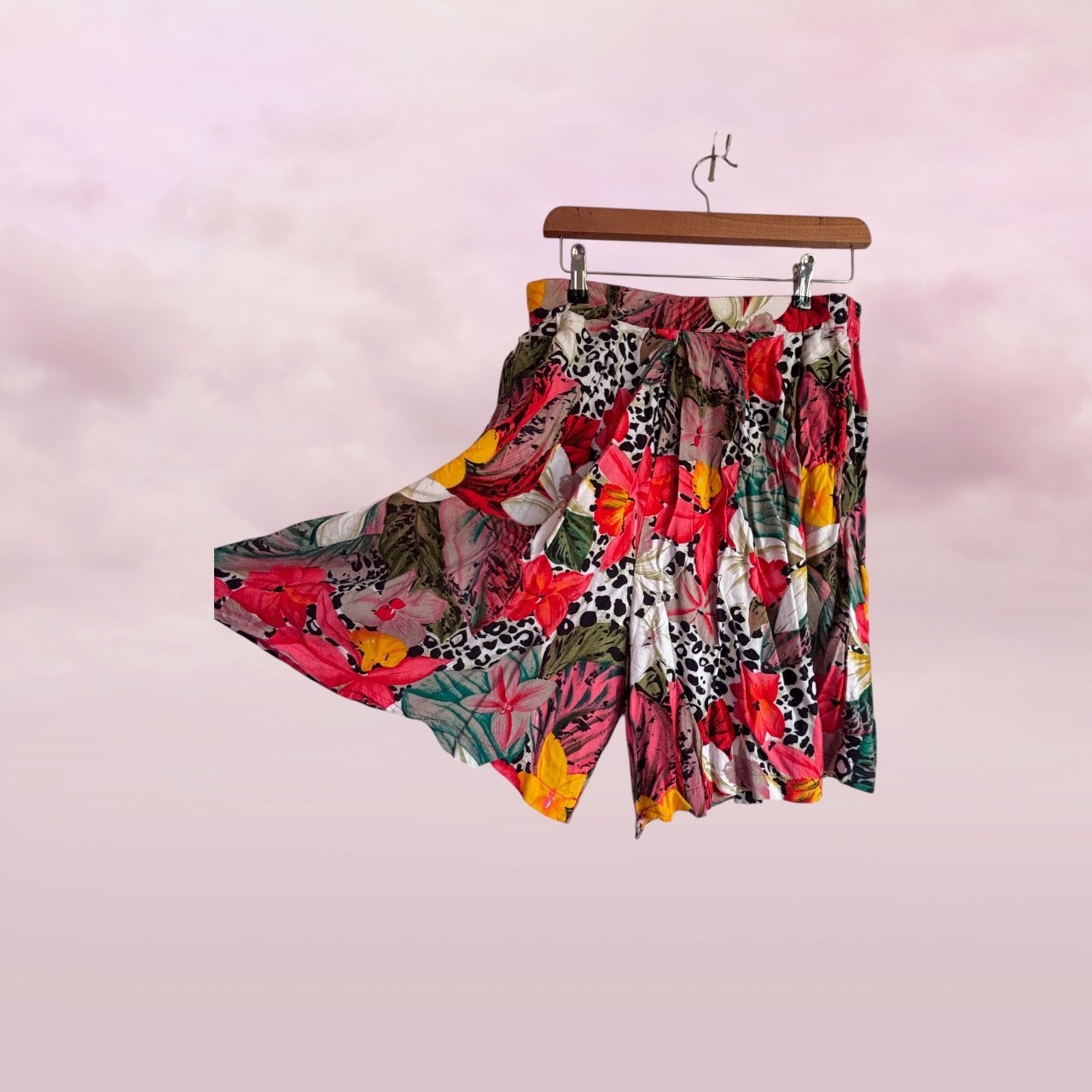 Vintage 80s Ragpage Floral Animal Print Rayon Shirt & Shorts Set Size L AU 12/14