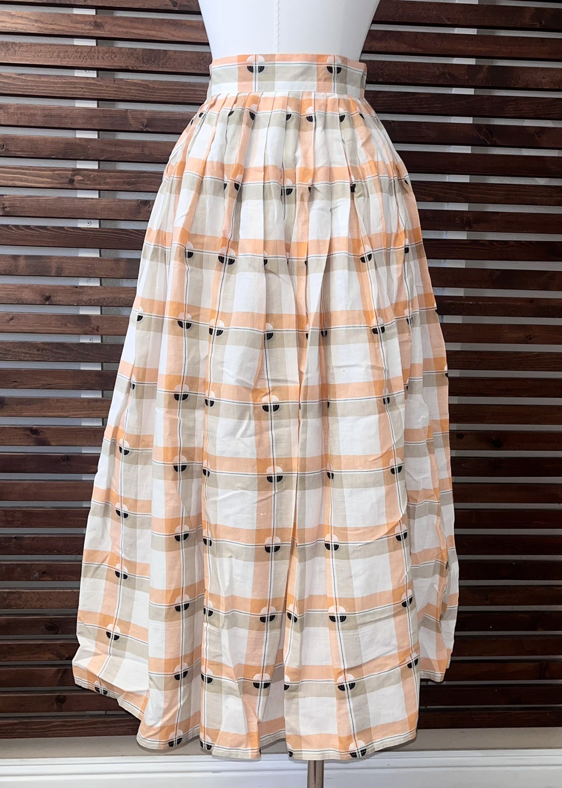 1950s Vintage White Orange Black Plaid High Waist Rockabilly VLV Circle Skirt