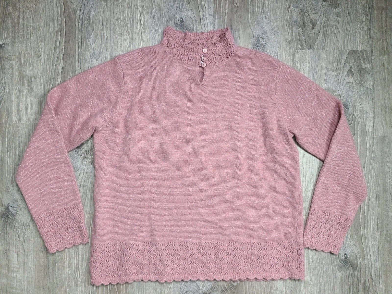 Vtg Preston & York Womens XL Mock Neck Sweater Wool Angora Sparkly Pink Winter