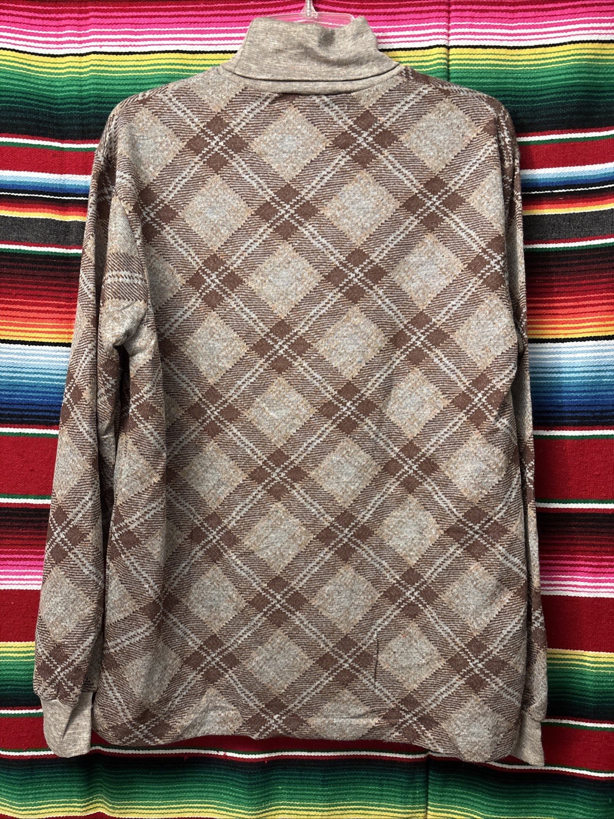 Vintage 70’s Cotton Blend Plaid Turtle Neck Sweater size L N.O.S Unisex