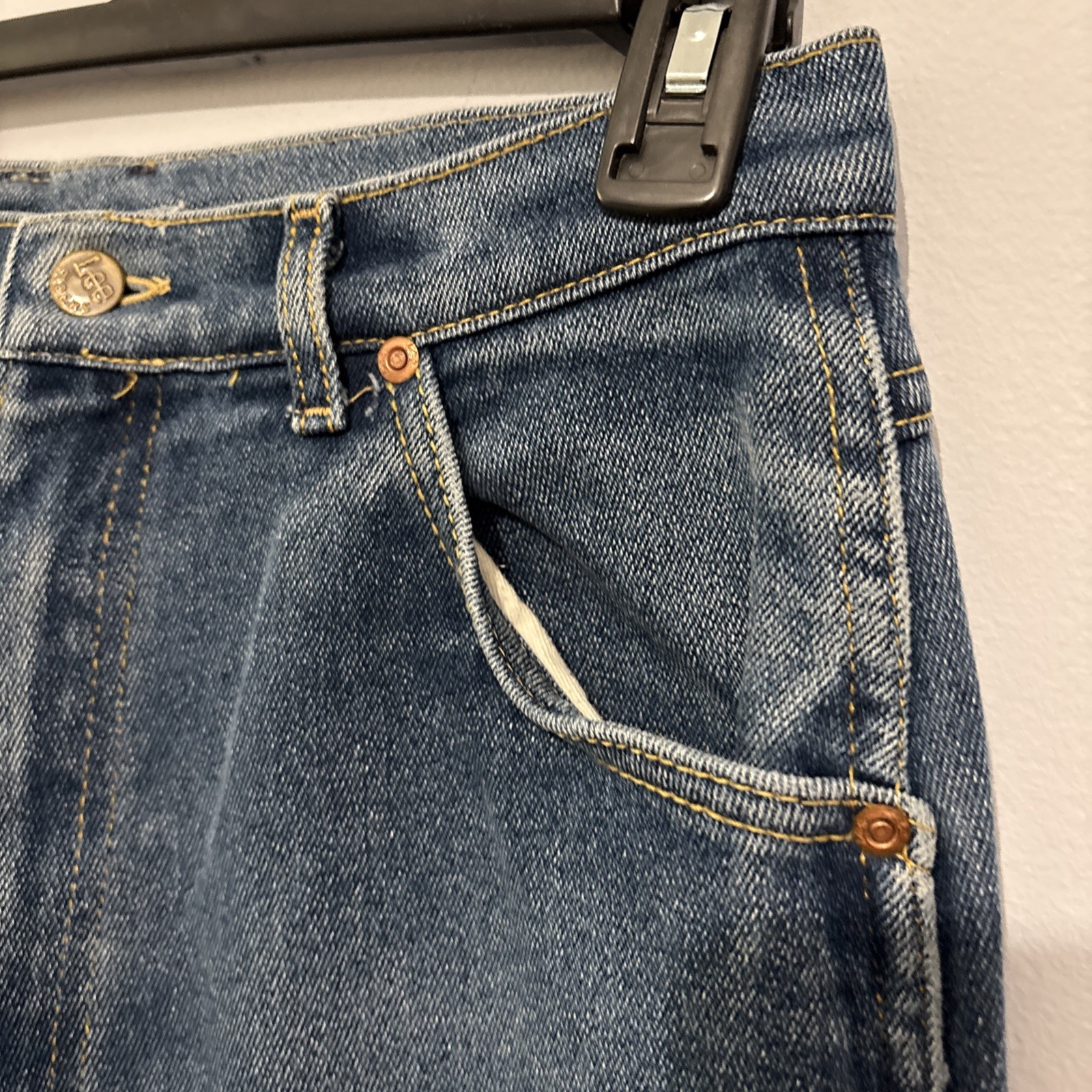 Vtg Lee Straight Pants Mom Jeans Medium Wash 5 Pockets Wavy S Stitching Sz 14L