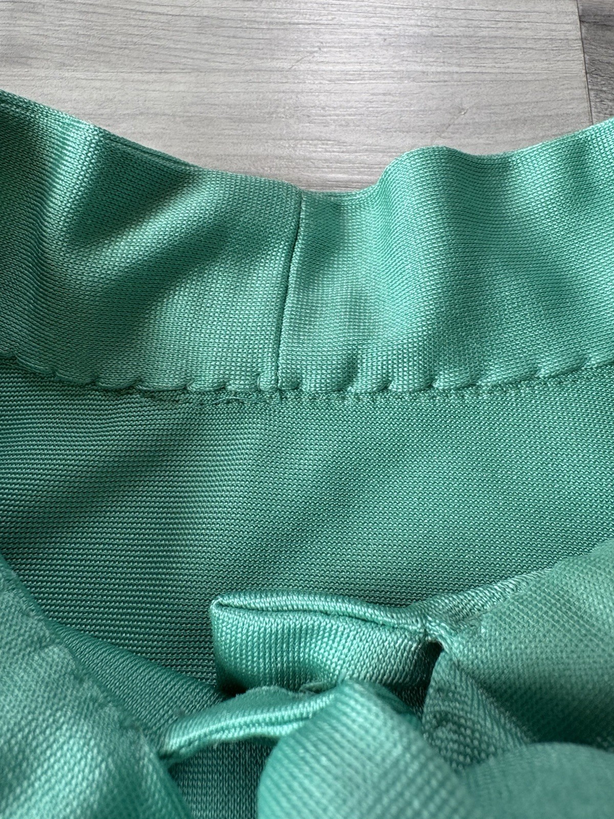 Vintage Handmade Pussy Bow Blouse Button Front Long Sleeve Aqua Green Size M