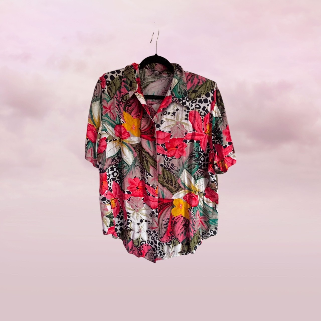 Vintage 80s Ragpage Floral Animal Print Rayon Shirt & Shorts Set Size L AU 12/14