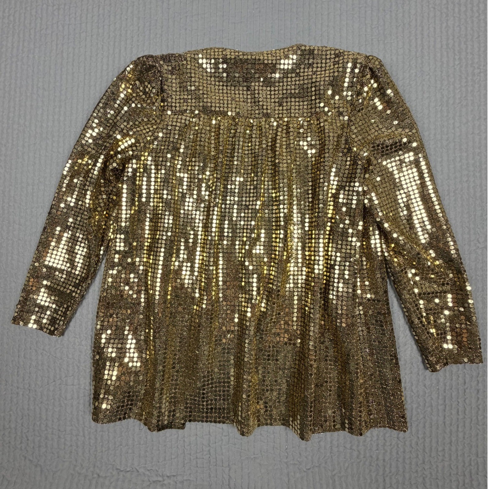 Vintage Gilberti Gold Sequin Open Front Jacket Metallic Disco Party Glam USA 12
