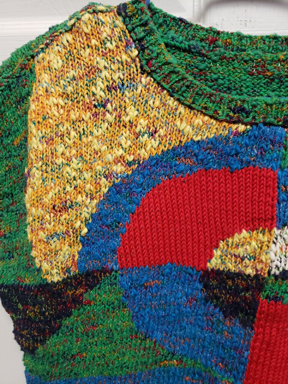 Vtg Woman 70’s Sweater Size S Blue Red Green Yellow Beige Cap Sleeve