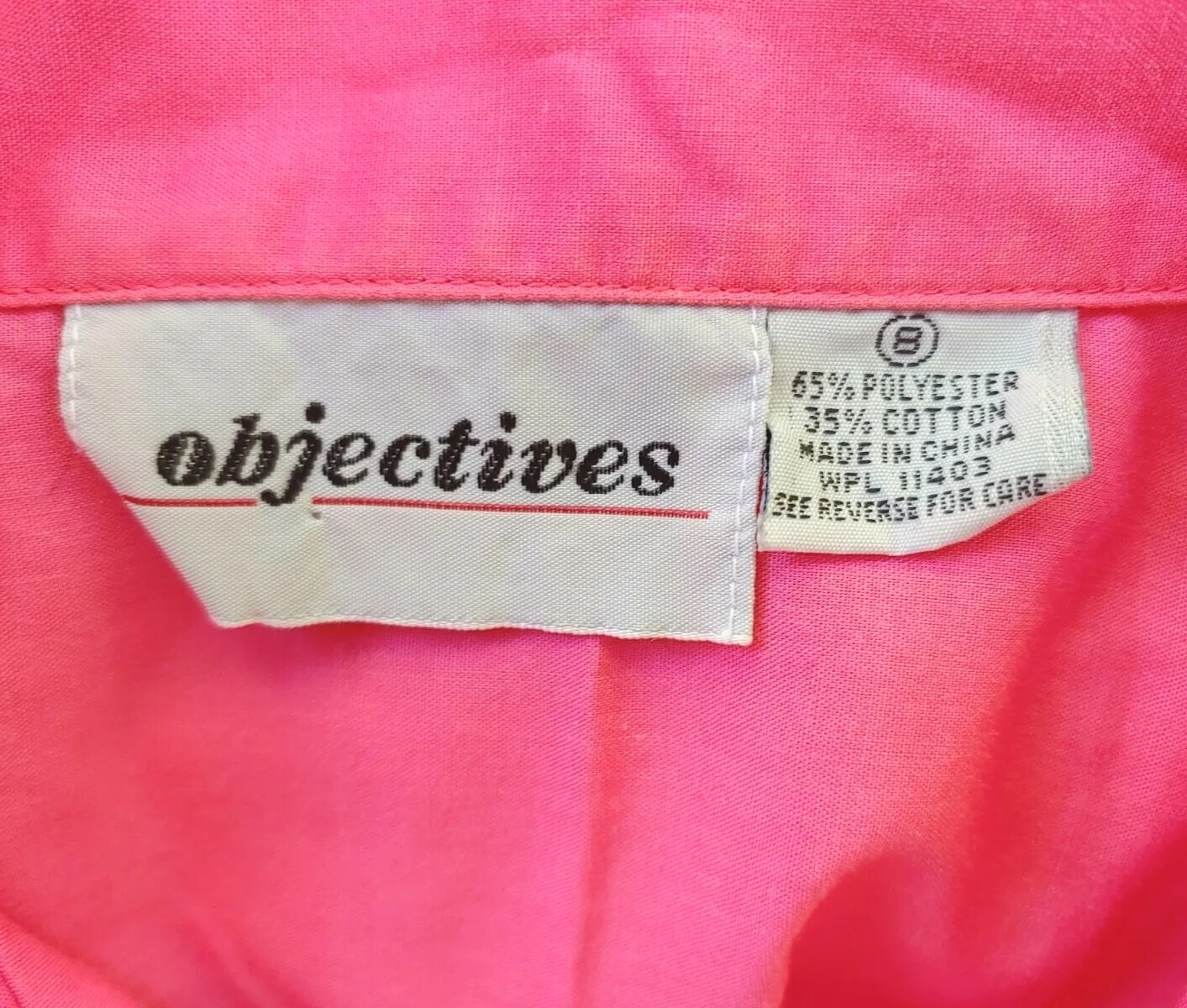 Vintage Objectives Hot Pink Short Sleeve Button Down Top Size 8