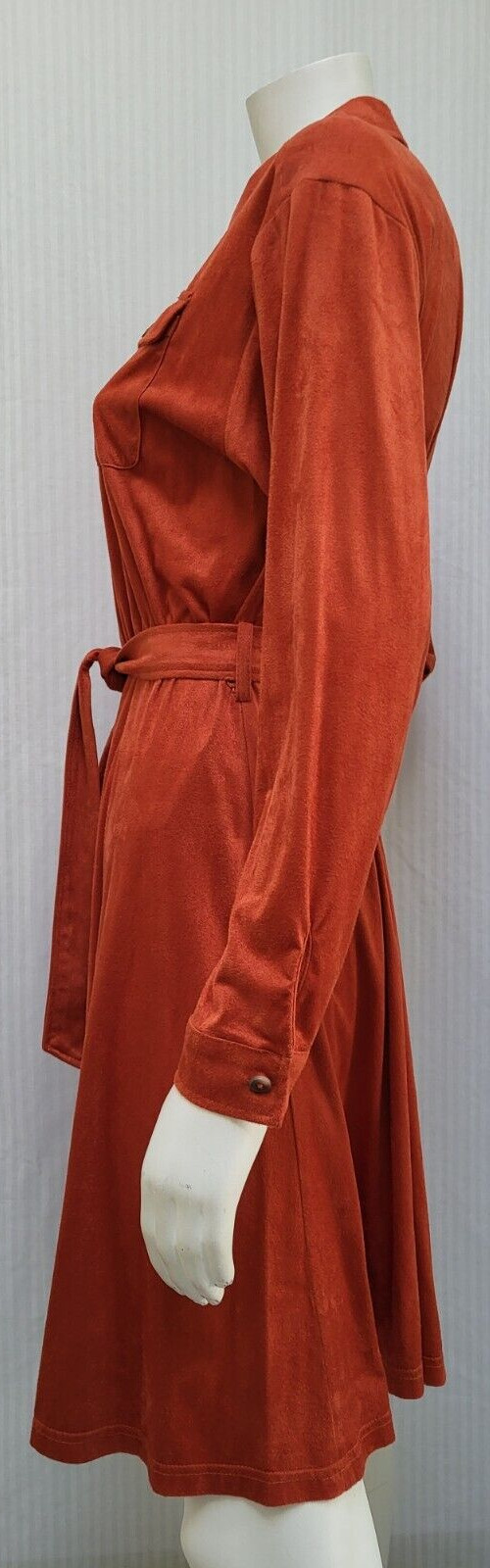 Vintage CALVIN KLEIN Orange Ultrasuede Shirt Dress w/ Tie Belt – Size M
