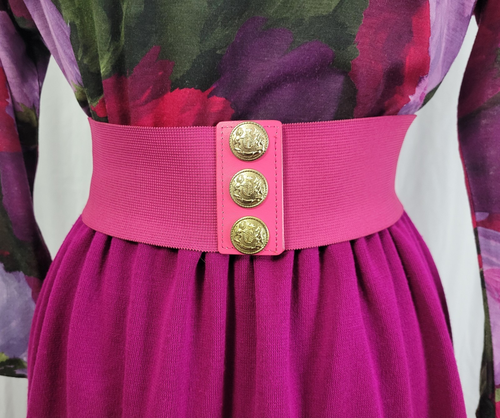Vintage EJM Petites Pink/Purple/Green Floral Top w Magenta Skirt Size 6P