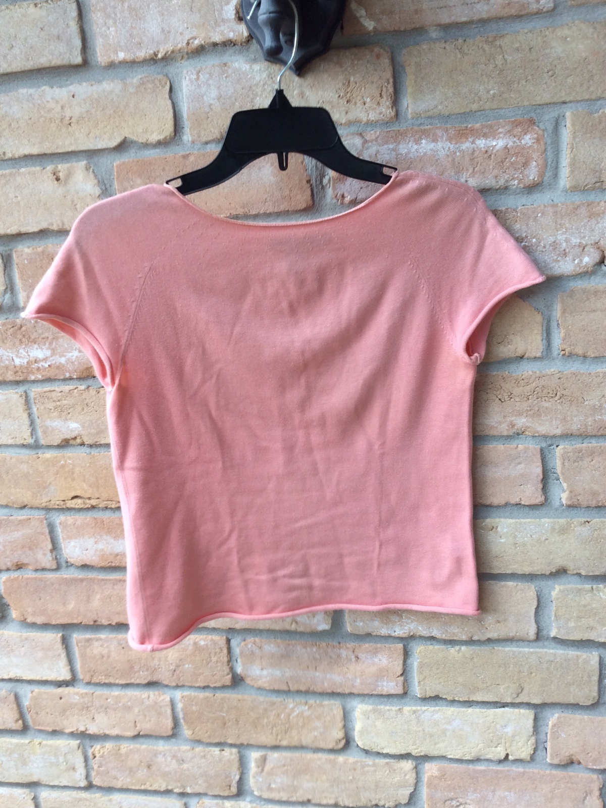 VTG 80s DKNY Donna Karan NY Dusty Peach Sweater Sz S/P PETITE Cotton Rolled Hem