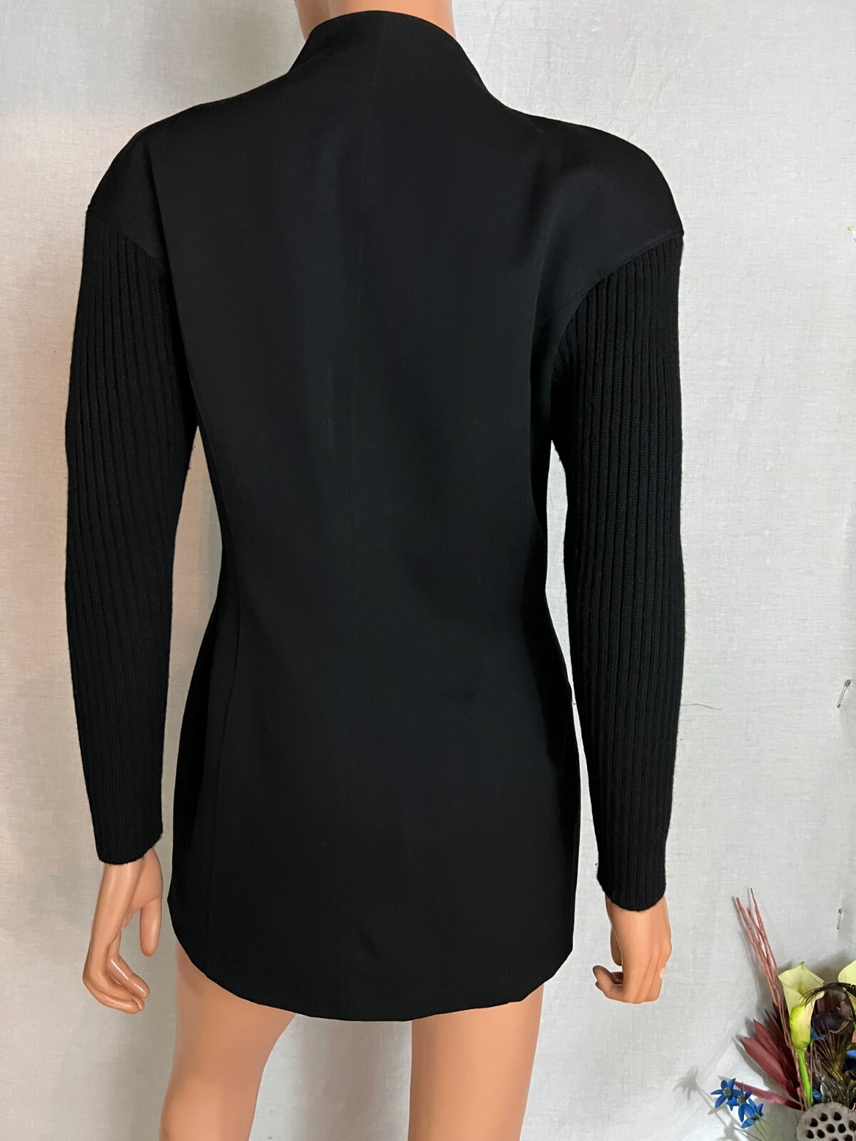 VTG 80s Eleanor P Brenner Black Jacket Blazer Sweater Like Sleeve 4 Measures M
