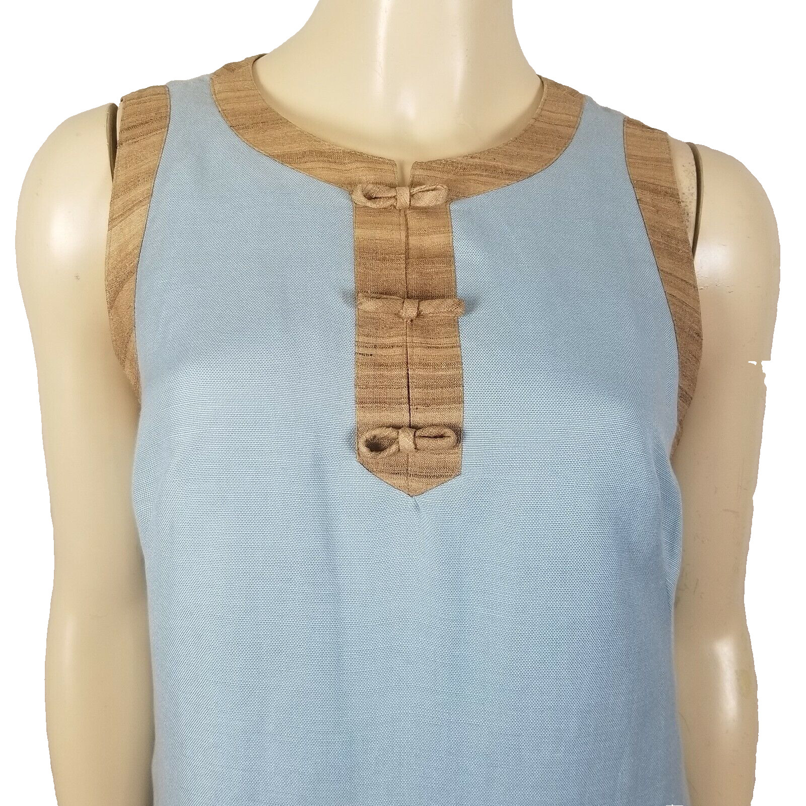 Vintage Geary Roark sleeveless blue and brown shift dress size S