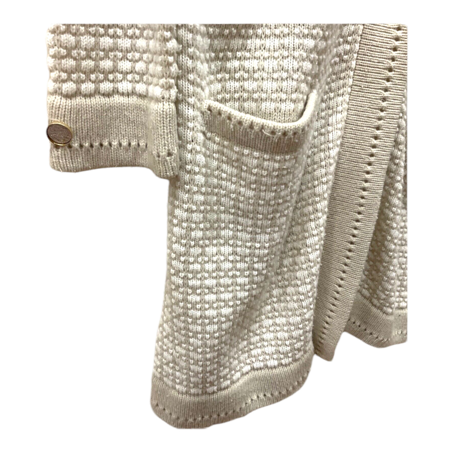 Bee by BANFF beige Sweater Cardigan Ivory knit button up sweater SZ S pocket vtg