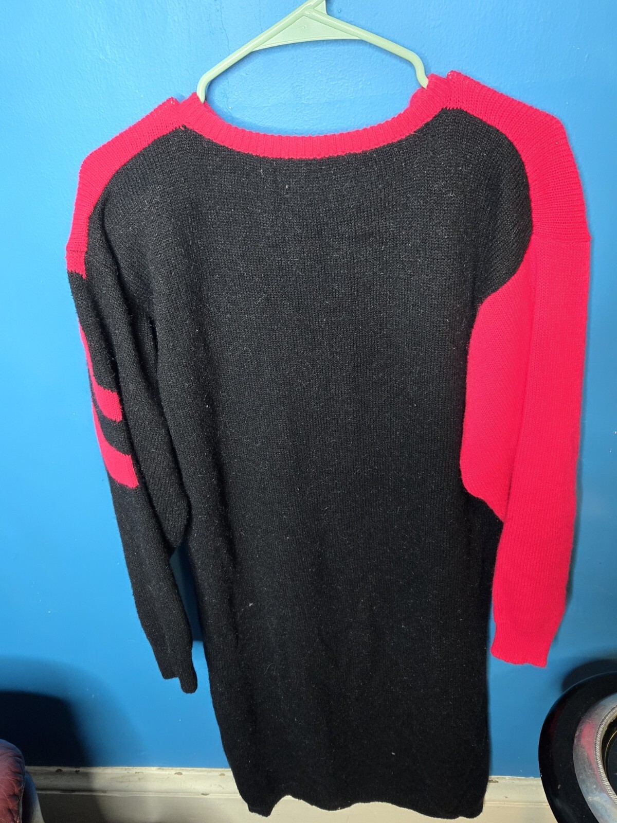 Vintage 80s Totally Rad Punctuation Wool Sweater Dress Shoulderpads Medium