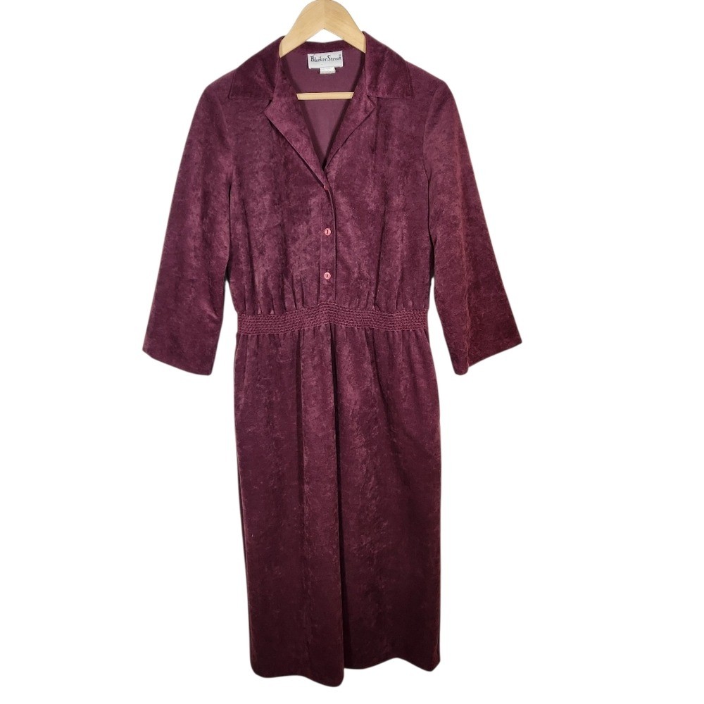 Vintage 70s Purple Velvet Midi Button Dress Collar Boho Cottage Mod Granny 12