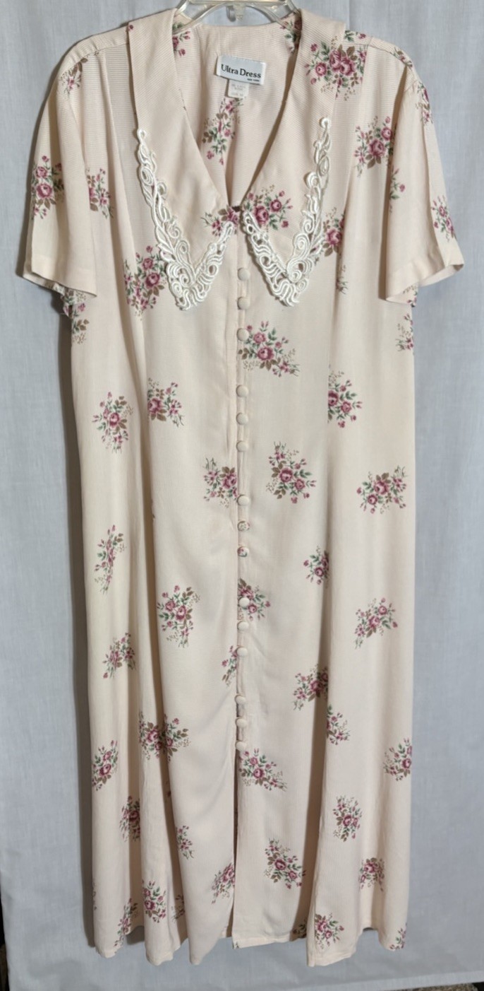 Vintage 90s Pink Floral Cottagecore Dress by Ultra Dress New York Size 16