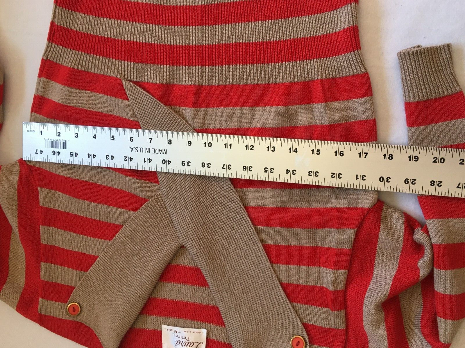 Vintage 70s Laura Petites by Alyzia Red Brown Striped Short Sleeve Sweater Knit