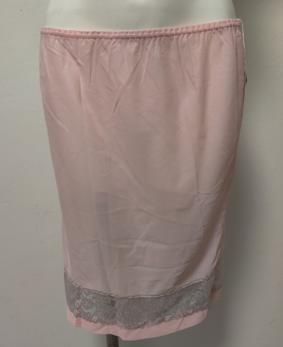 Vintage British Leavers Lace Industry Trimmed Rare Pink Half Slip New Old Stock
