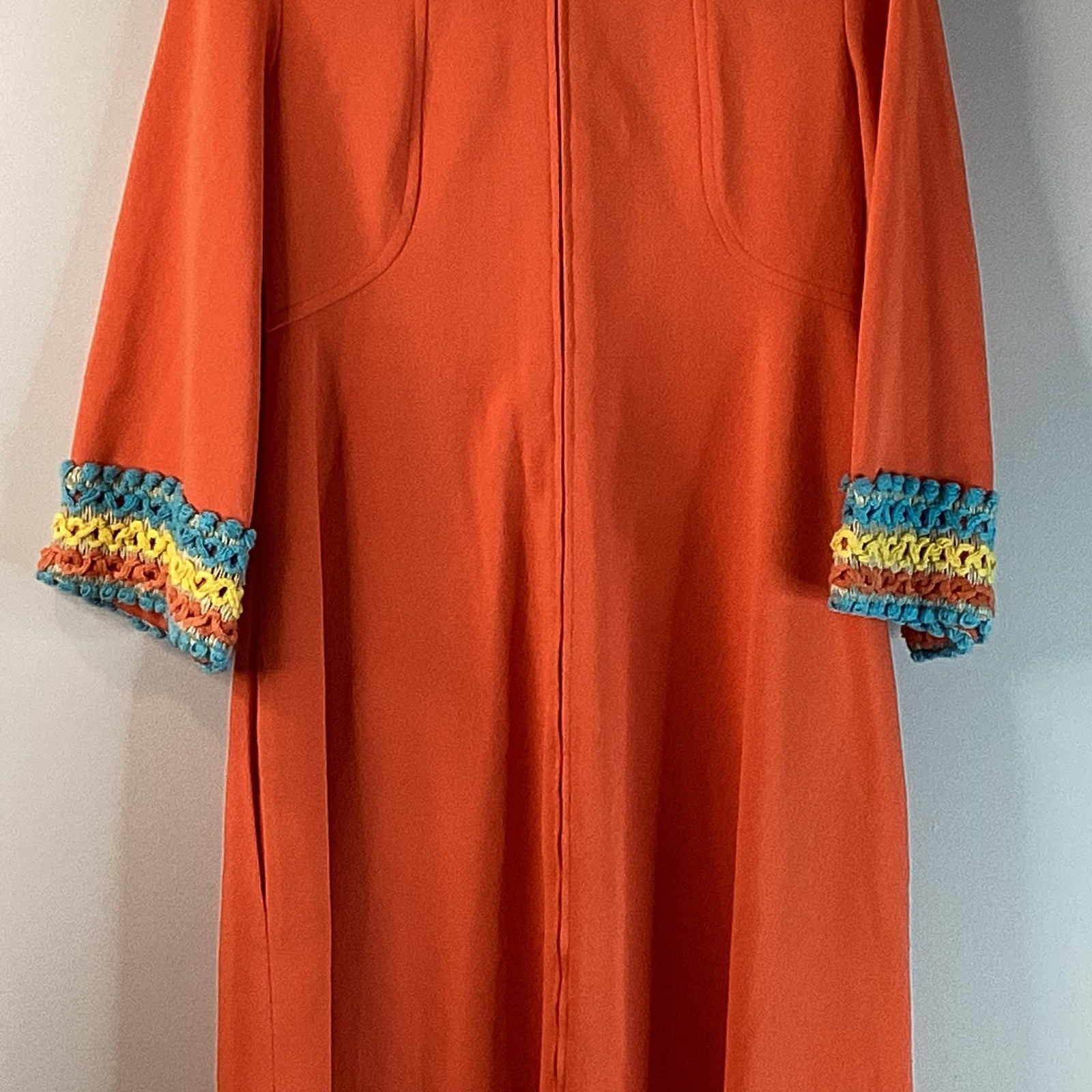 Evelyn Pearson House Dress 60s/70s Caftan Tunic Zip Up Dress Orange Large 3/4