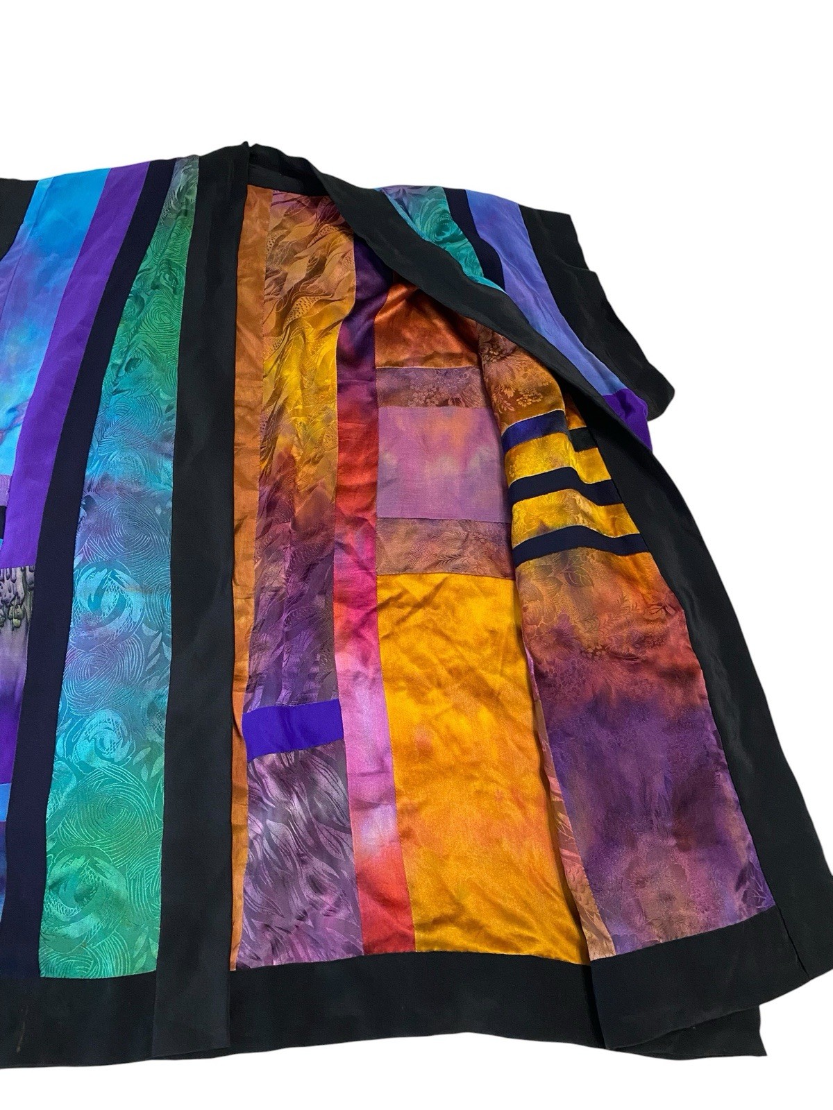 Art to Wear Silk Patchwork Vest Open Front Boho Artisan Kimono Style XL/2X OOAK