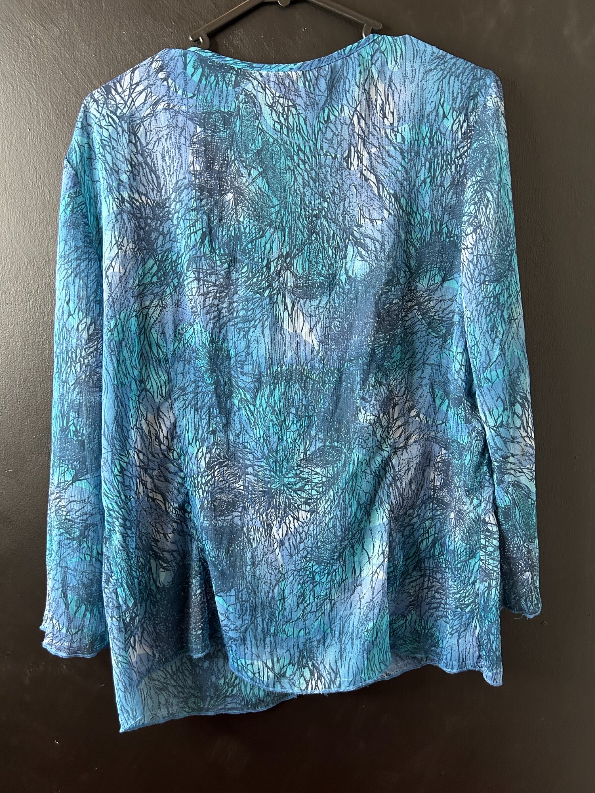 Vintage y2k Ladies Sheer Blue Cascade Ruffle Blouse Sequin Summer Hippie AU 12