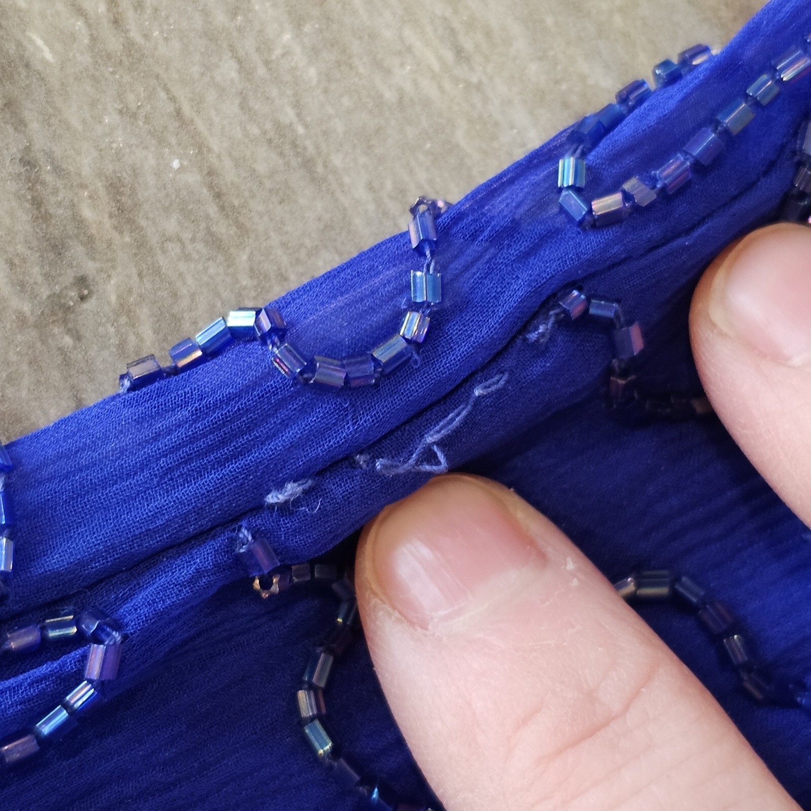 Vintage 80s Royal Blue Silk Beaded Sequins Long Gown Dress Medium 8 10