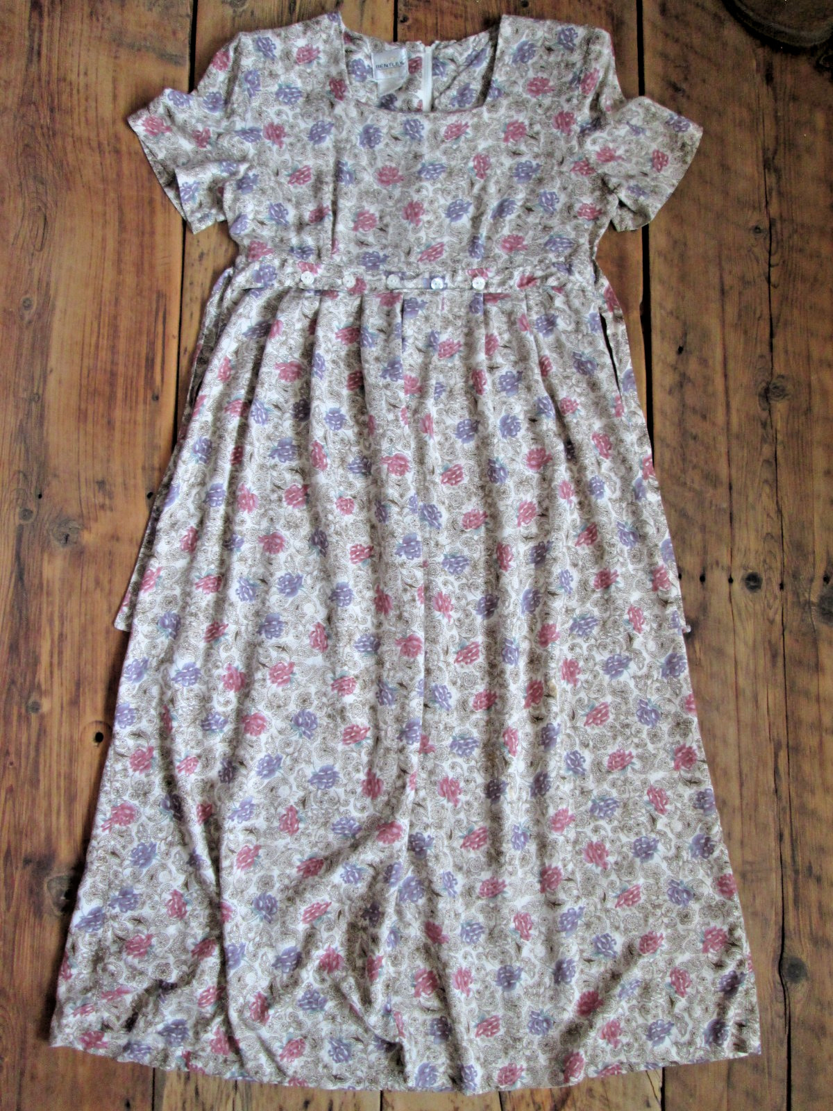Vintage Bentley Dress 8 Medium Maxi Long Floral Rayon Country Farm Modest Waist