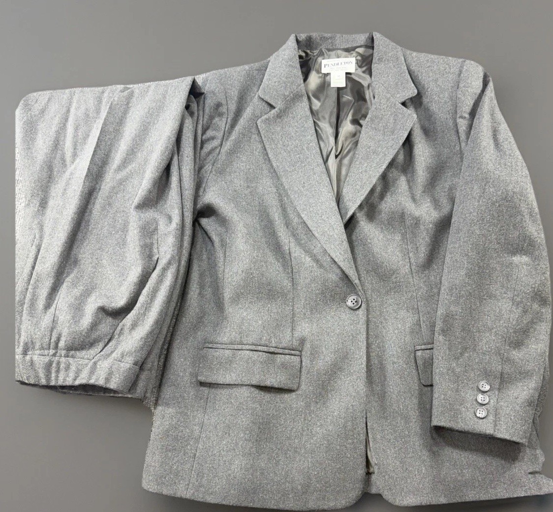 Vtg Pendleton 100% Wool 2-Pc Women’s Dark Gray Suit Blazer S 12, Pants S 12