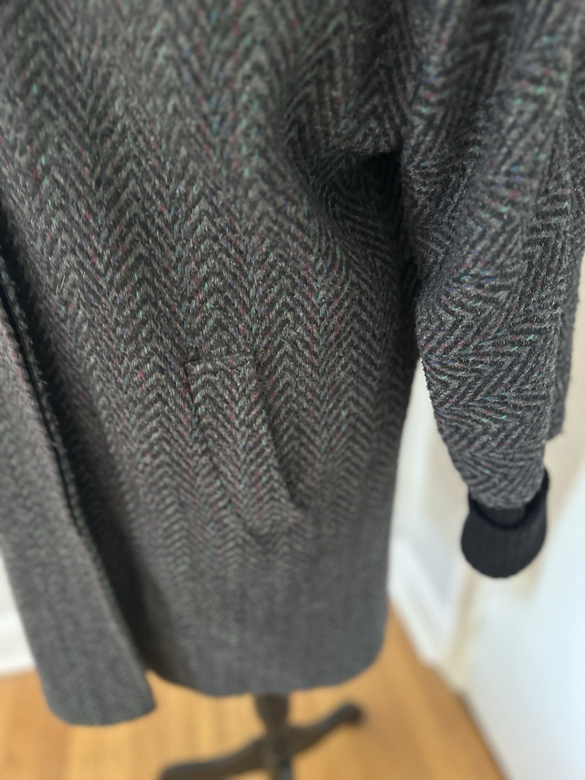 VTG 80s Donnybrook Sz10 ILGWU Gray Speckled oversized herringbone Long wool coat
