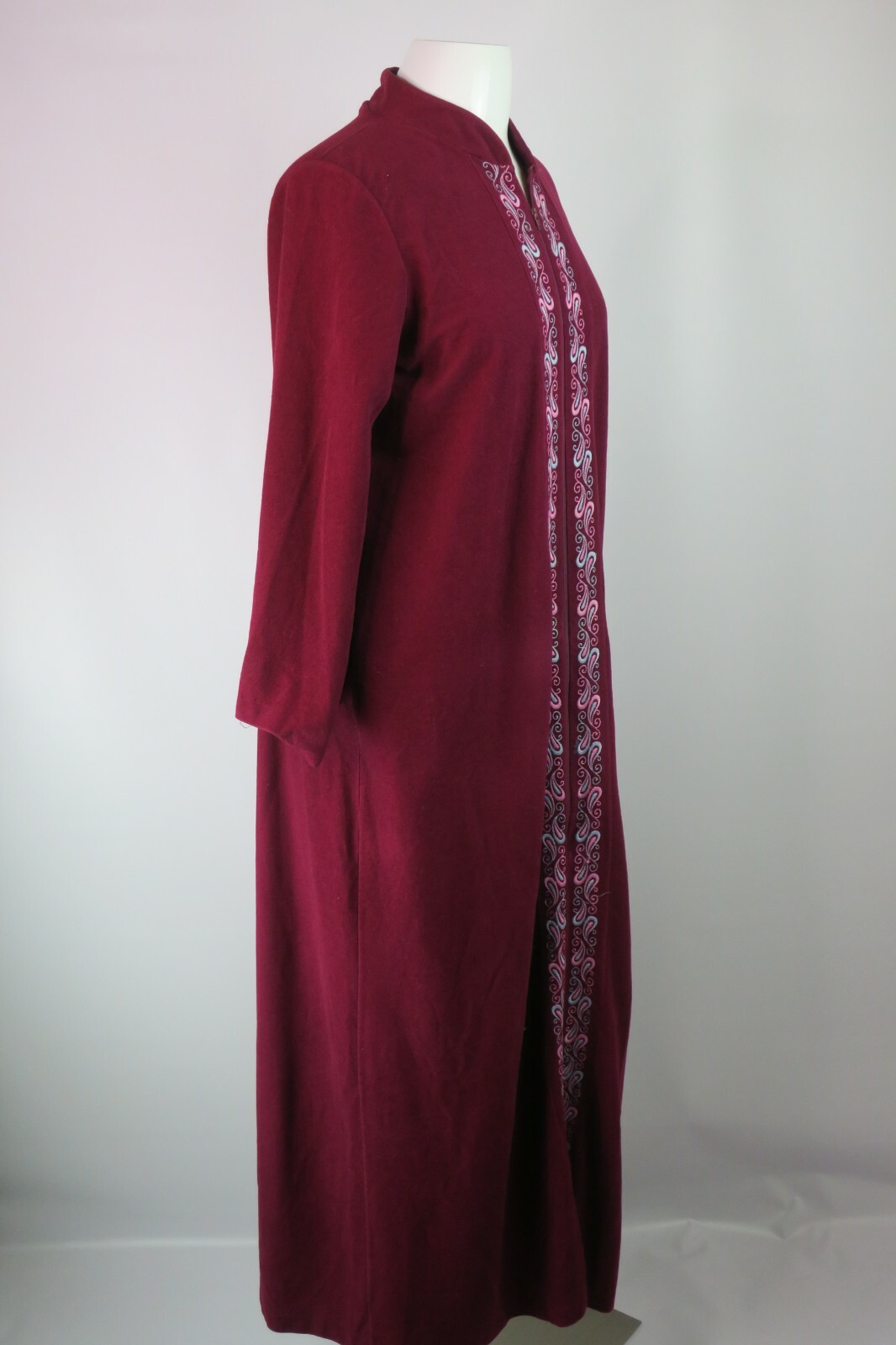 VTG Valetta Zip Embroidered Long Maxi Bath Robe Housecoat M UNION Maroon