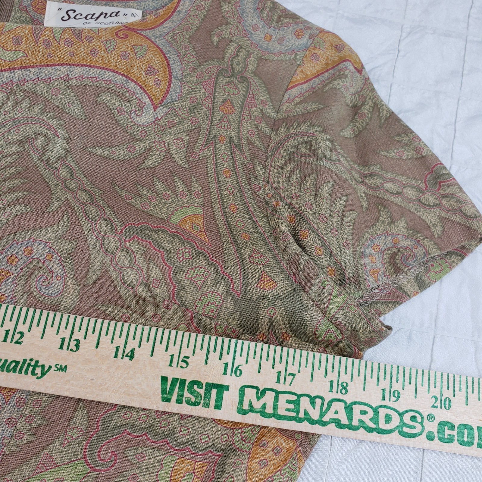 VTG Scapa of Scotland Brown Paisley Sheath dress 70s Secretary Sz SMALL (Tag 38)