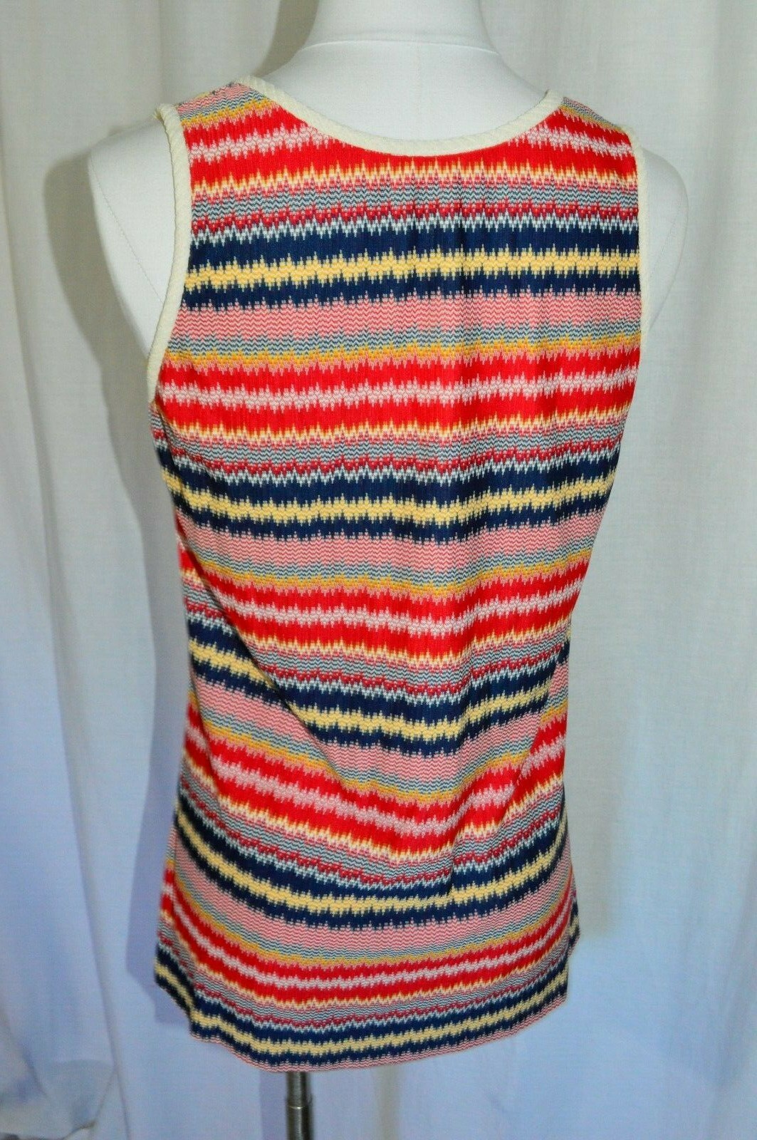 Patriotic Vintage Red White Blue Yellow Striped Shirt Tunic Polyester Small