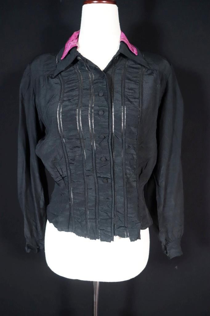 Vintage 1920’s French Black Silk Blouse Size Medium