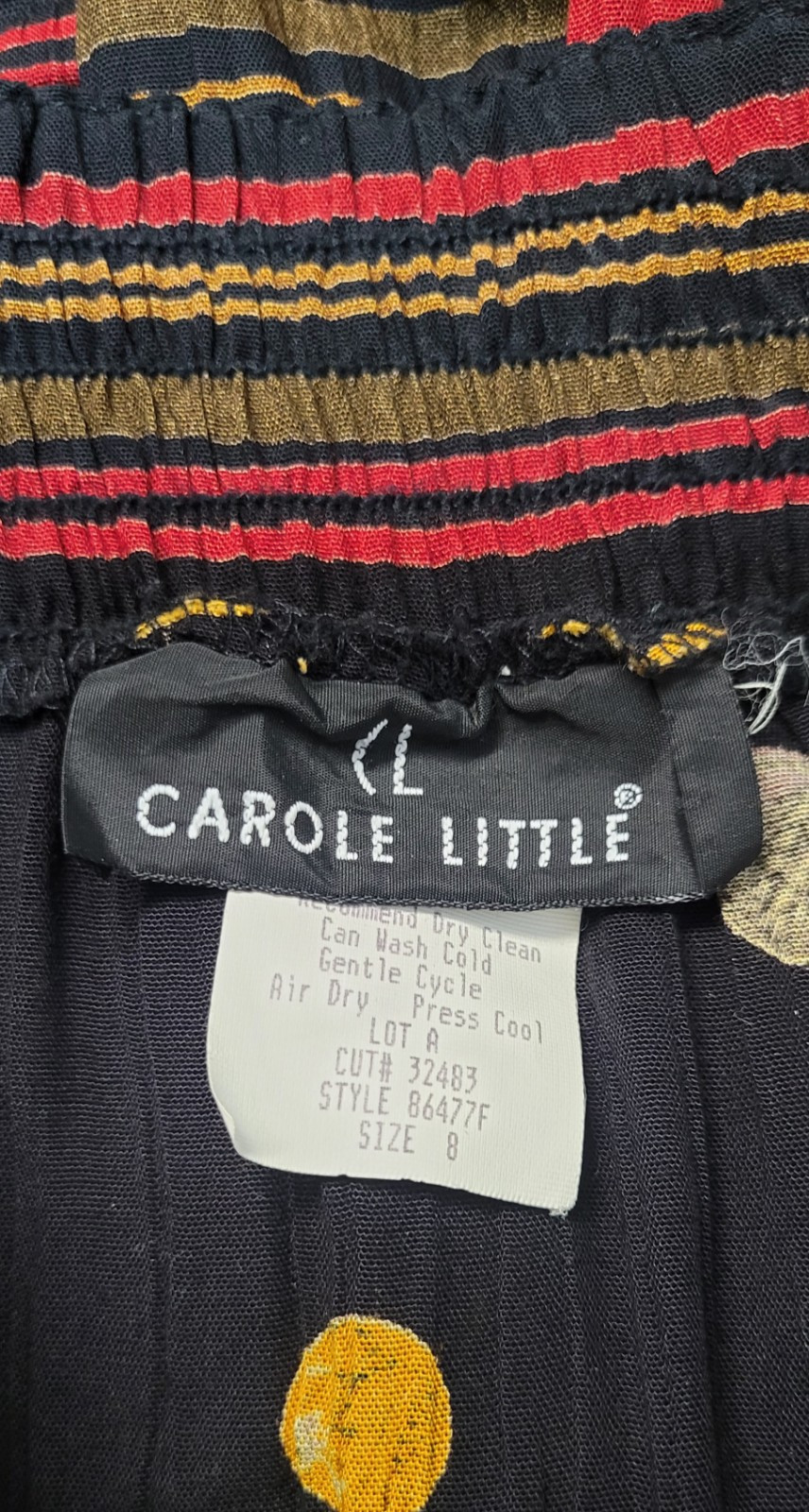 Vtg CL Carole Little Black Gold Tassel Etruscan Revival Gauze Skirt Top Set 8/10