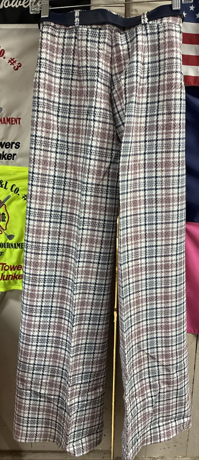 Vintage 1970s Plaid Women’s Bell Bottoms Pants Size 7 w/Belt – with Tags
