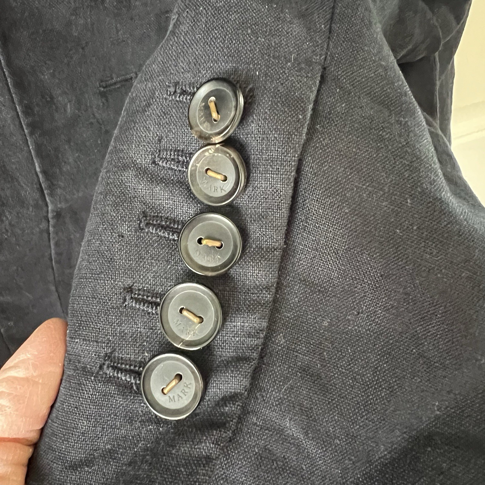 Vintage 90s European Linen Blazer Size 8-10 Fitted Flare Silhouette Navy Blue