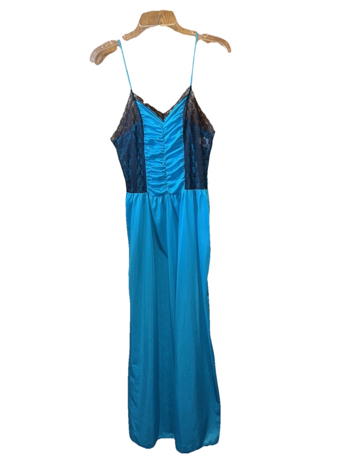 Vintage Undercover Wear Nightgown Teal Black Lace Silky Small 80s 90s Lingerie