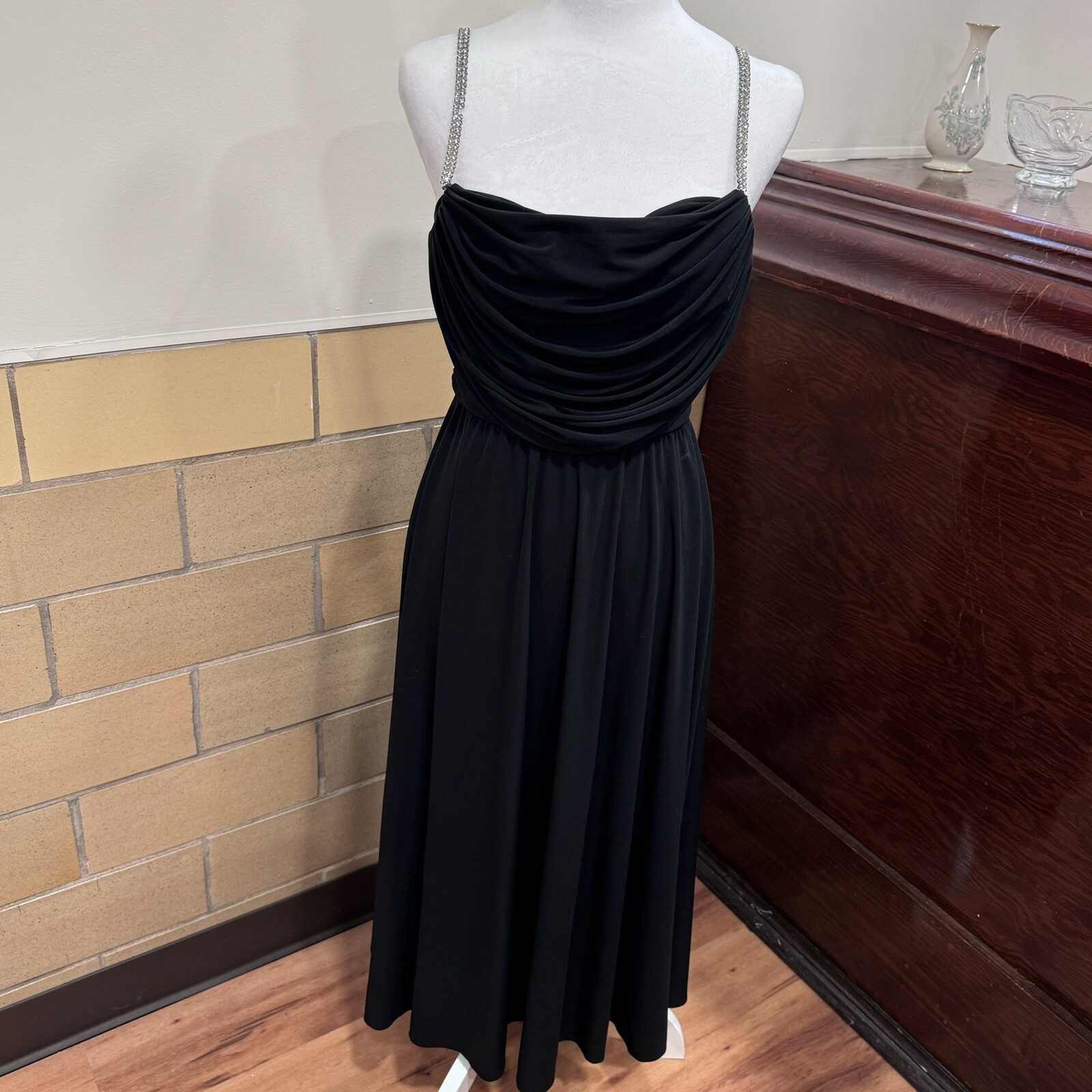Vintage Rimini USA union label black dress with Rhinestone straps