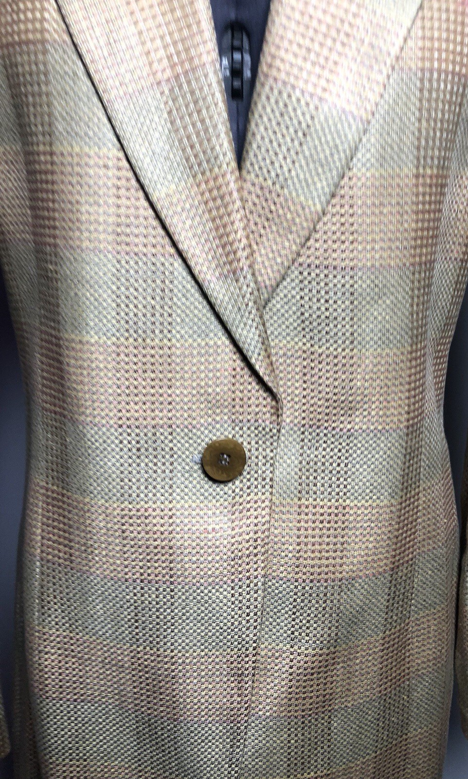 Vtg 80s Giorgio Armani Le Collezion Pink Blue Tan Plaid Long Blazer Italy 40 M