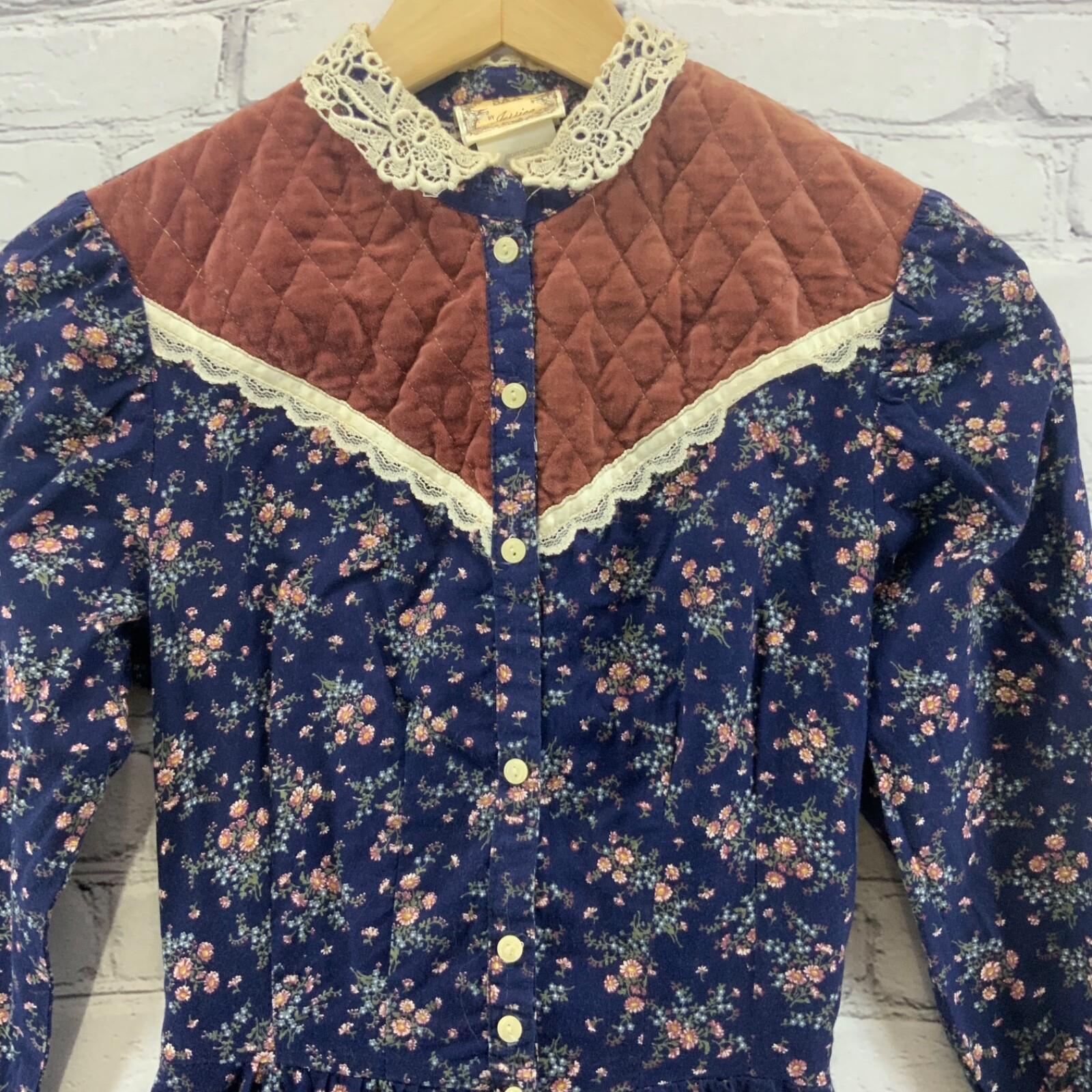 Gunne Sax Dress Vtg 70’s Prairie Cottagecore Blue Floral Romantic Lace XS Jr 5