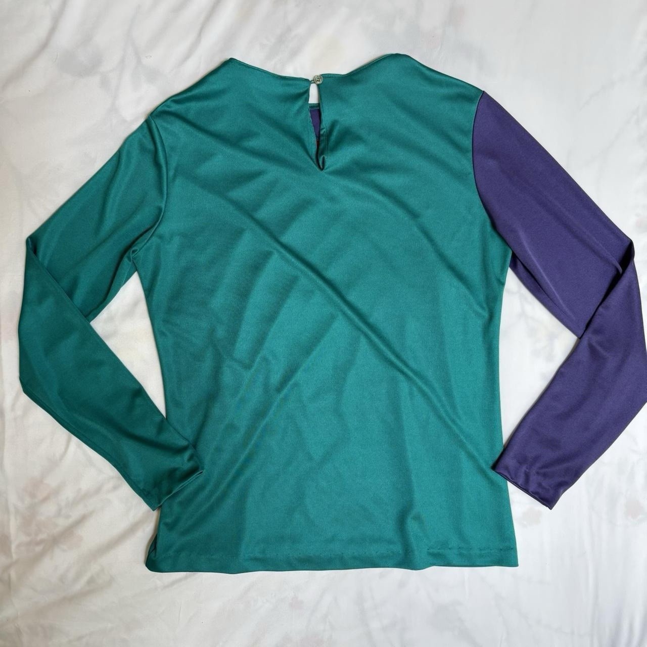 Teal, Red And Purple Colorblock Longsleeve Shirt Vintage 70s Lady Manhattan