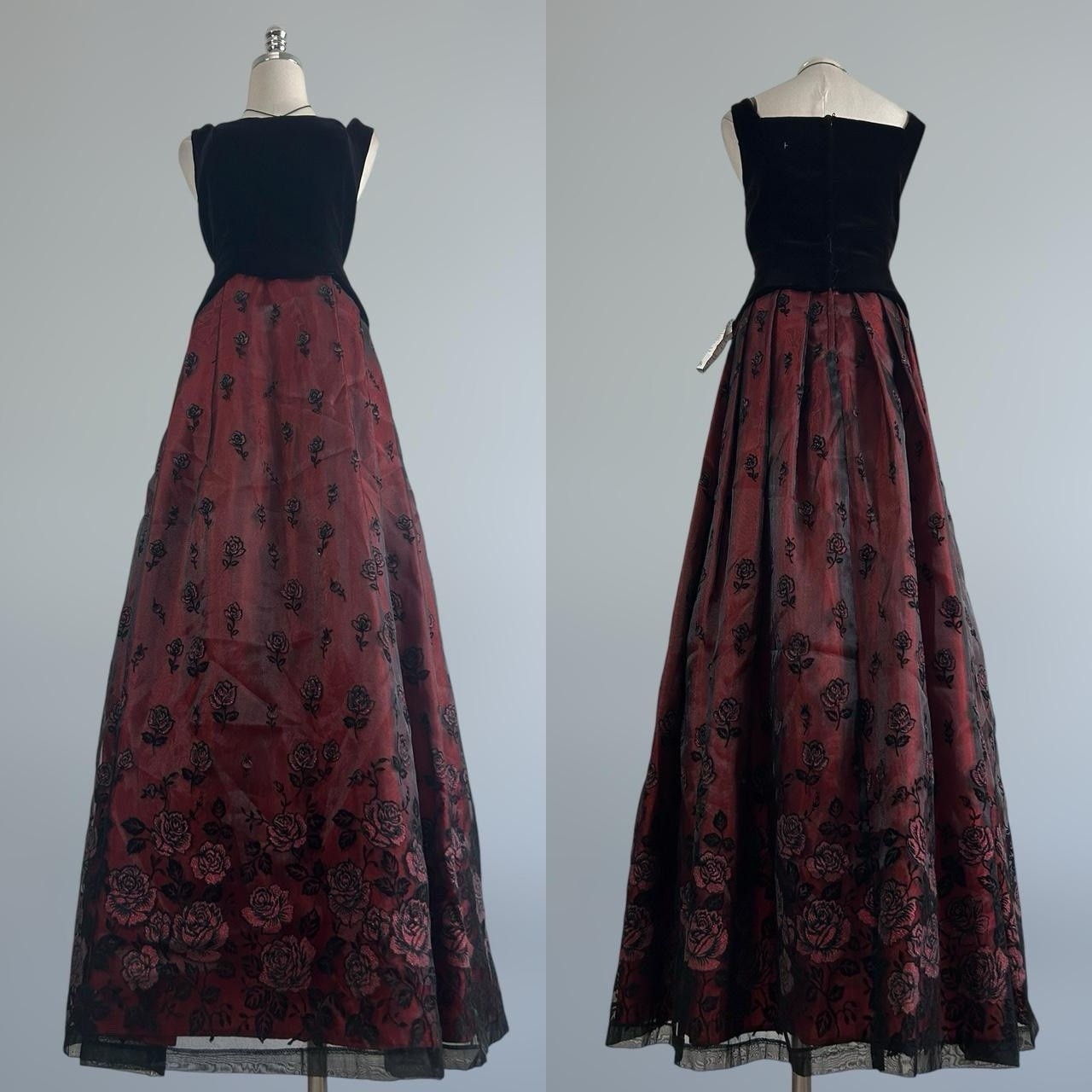 Vintage 90s Y2K Whimsygoth Fairy Velour Rose Glitter Patterned Prom Dress