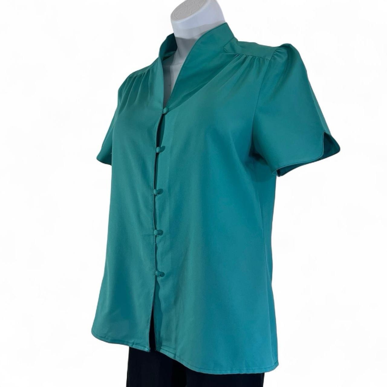 Vintage 70s 80s Lady Arrow Blouse Teal Button Down Shirt Western USA Retro 1980s