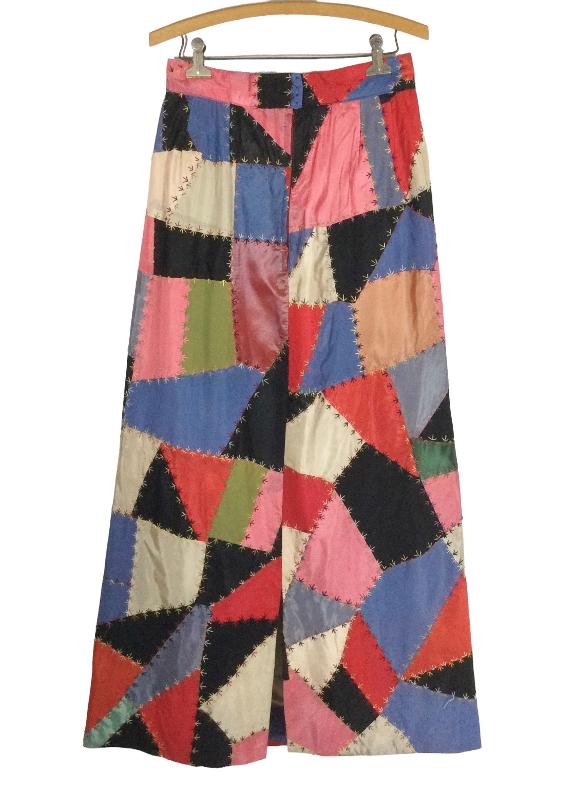 vtg 60S 70S ANTIQUE PATCHWORK CRAZY QUILT EMBROIDERED dress SKIRT 32 cottagecore