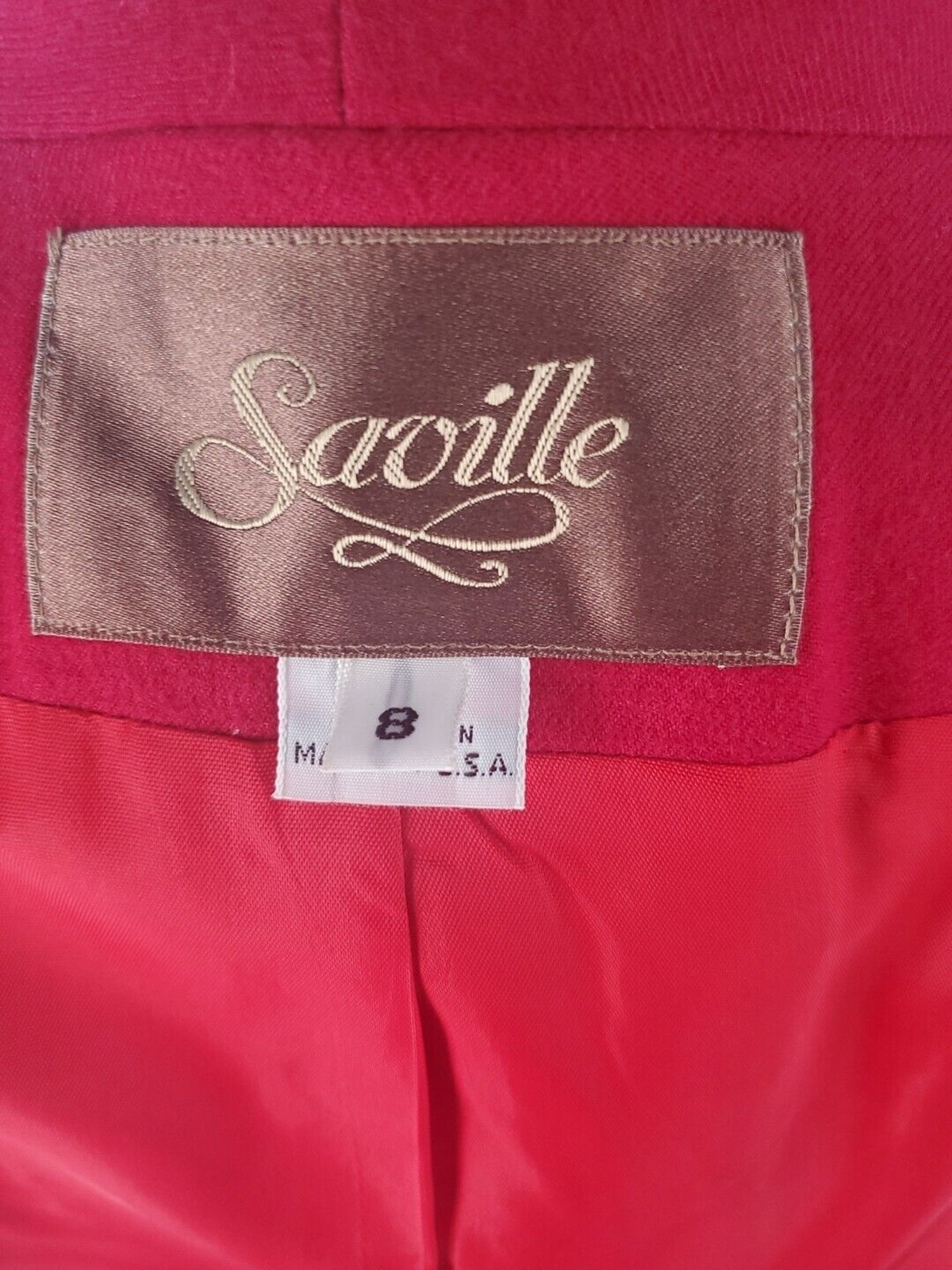 Saville Woolmark Jacket Blazer Red Sz 8 Vintage Lined Single Button Shoulder Pad