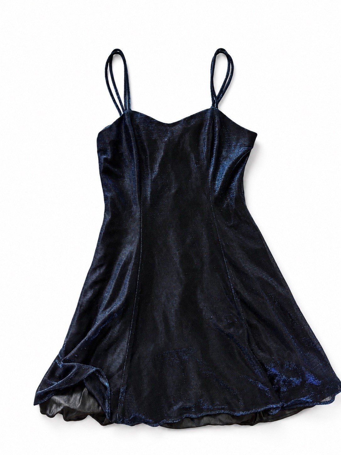 Vintage 90s Metallic Blue Skater Dress All That Jazz Sz Small