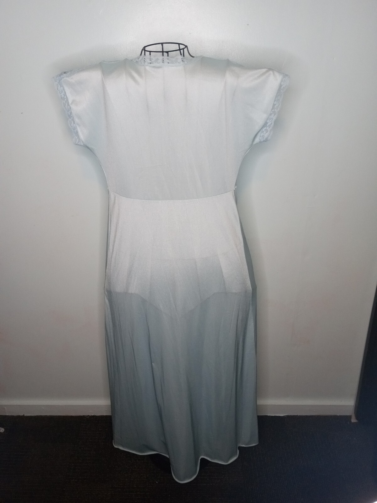 1970s Vintage Jill Andrea of New York Blue & Lace Long Nightgown Size Medium
