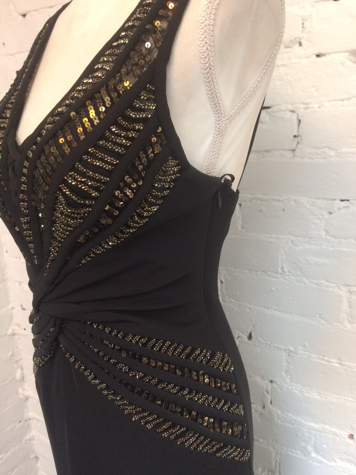 Janine VTG 90s beaded Bodycon gown black small Evening Prom Y2K